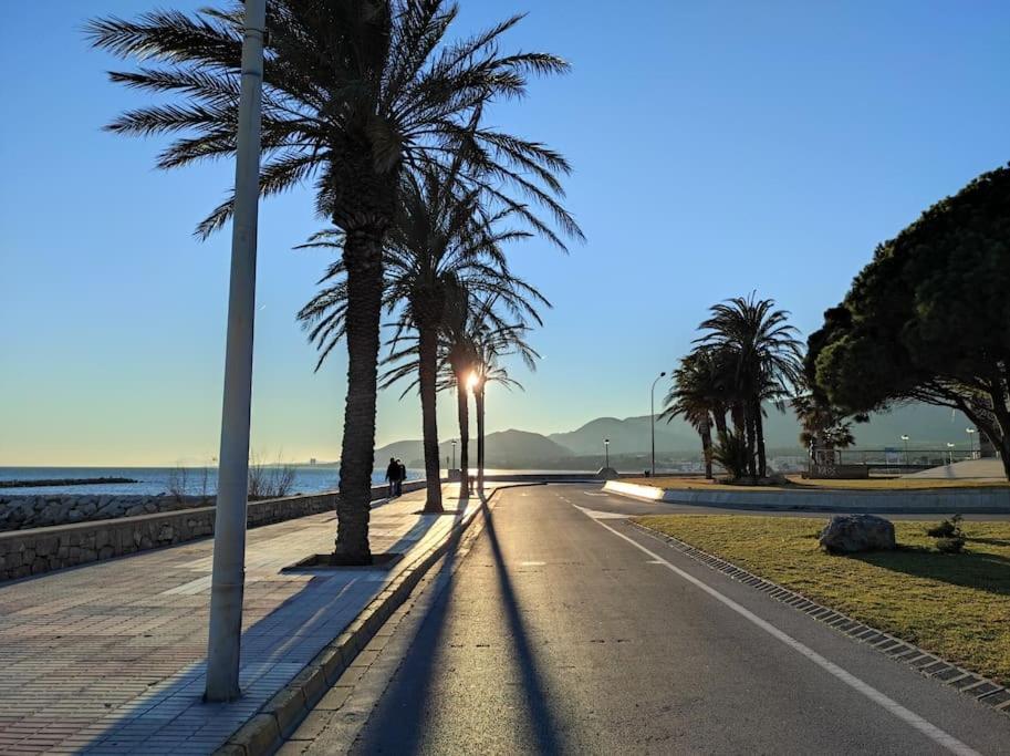 a street with palm trees on the side of a beach at Mar y Montaña - l'Hospitalet de l'Infant in Hospitalet de l'Infant