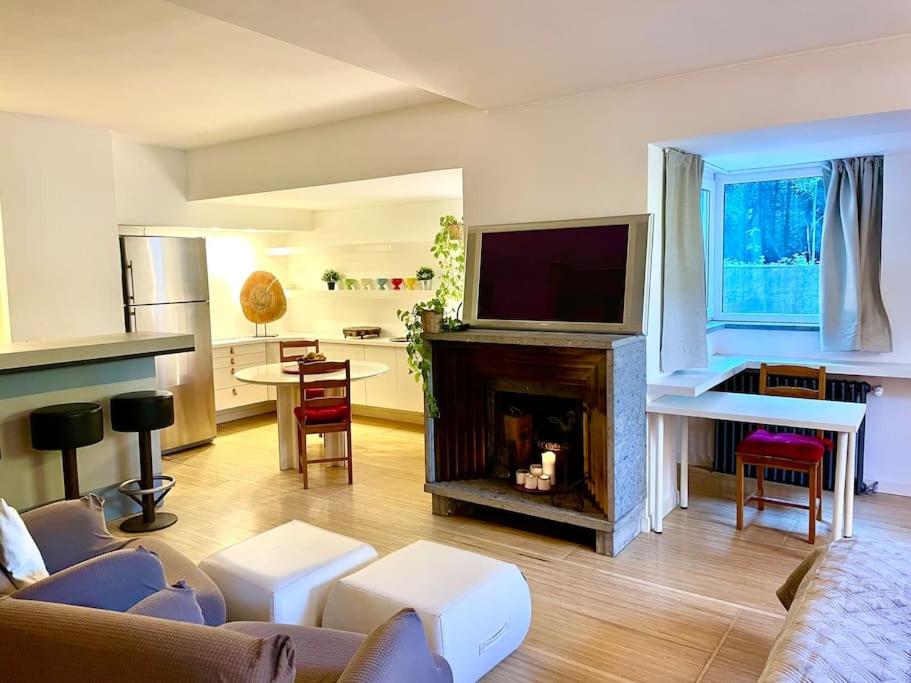 a living room with a fireplace and a tv at "Monte Mario Hill" stadio olimpico, foro italico, ponte milvio in Rome