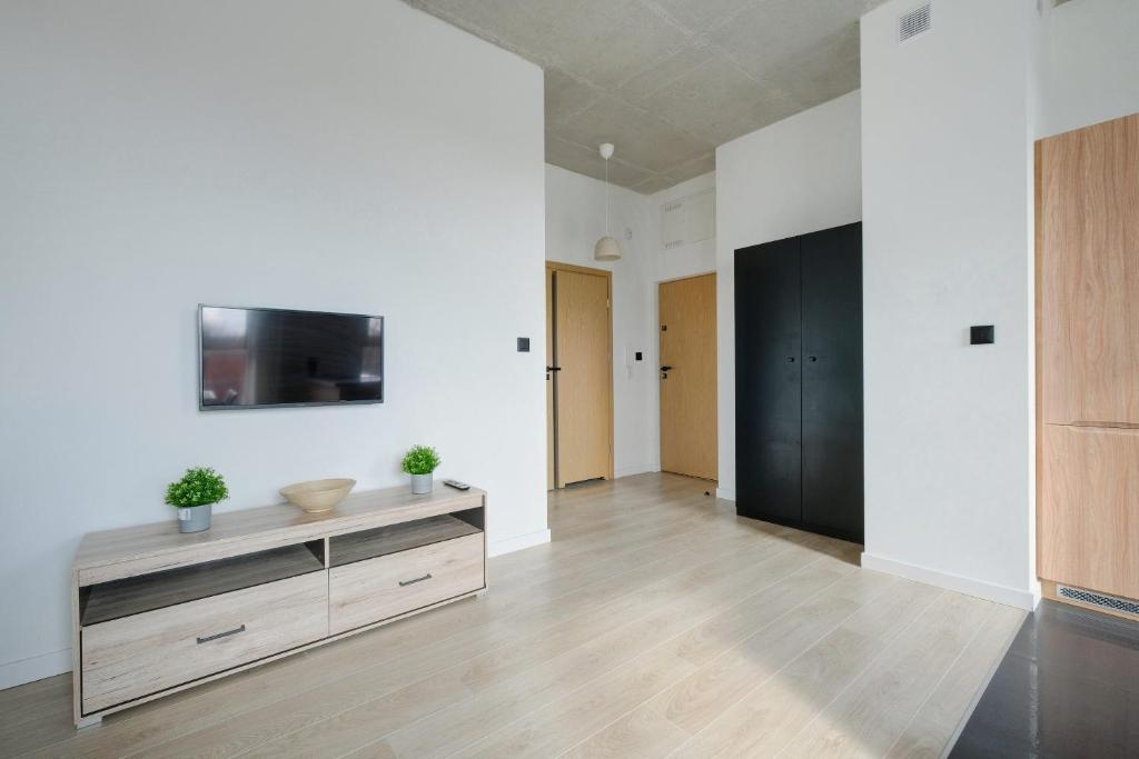 Televízia a/alebo spoločenská miestnosť v ubytovaní Apartamenty Patriotów 303