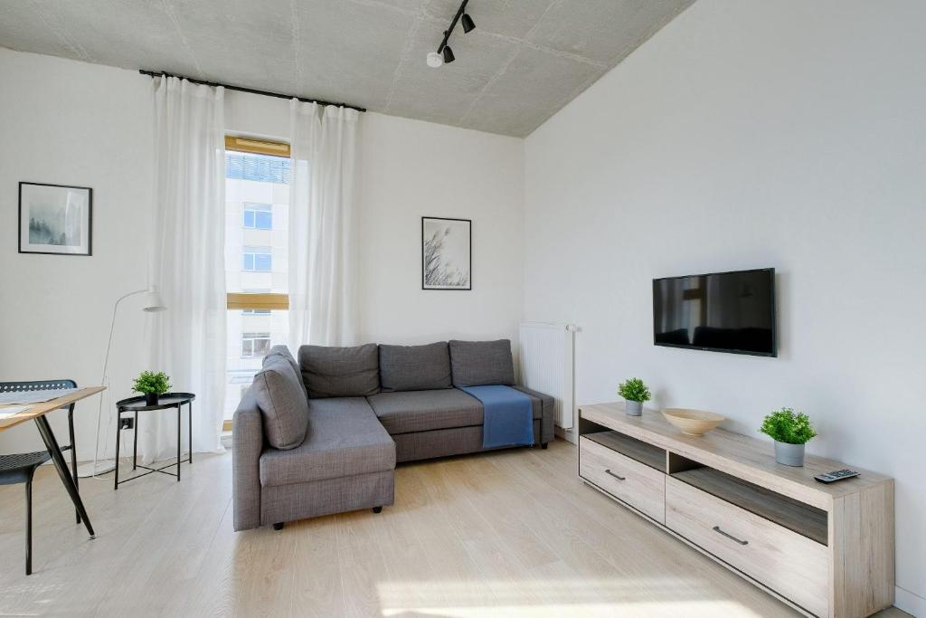 Televízia a/alebo spoločenská miestnosť v ubytovaní Apartamenty Patriotów 303