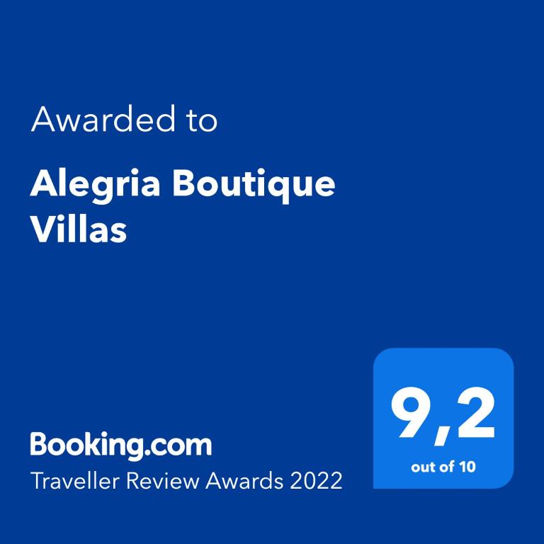 Certifikát, hodnocení, plakát nebo jiný dokument vystavený v ubytování Alegria Boutique Villas