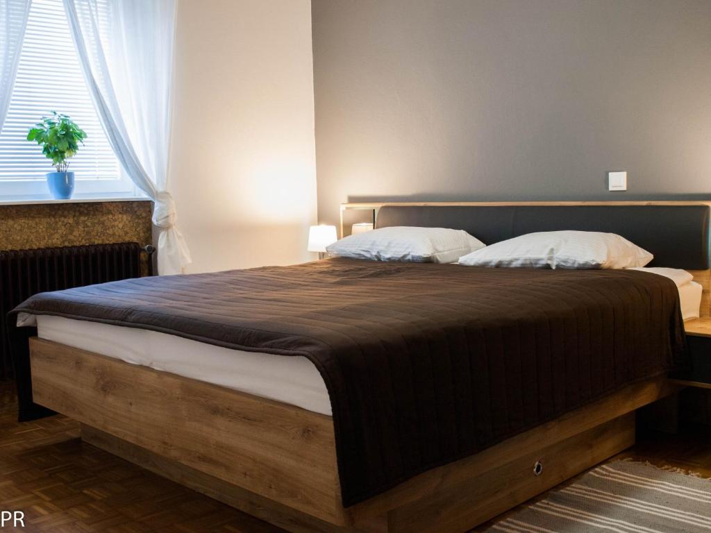 a bedroom with a large bed in front of a window at Apartment Activity in Radomlje