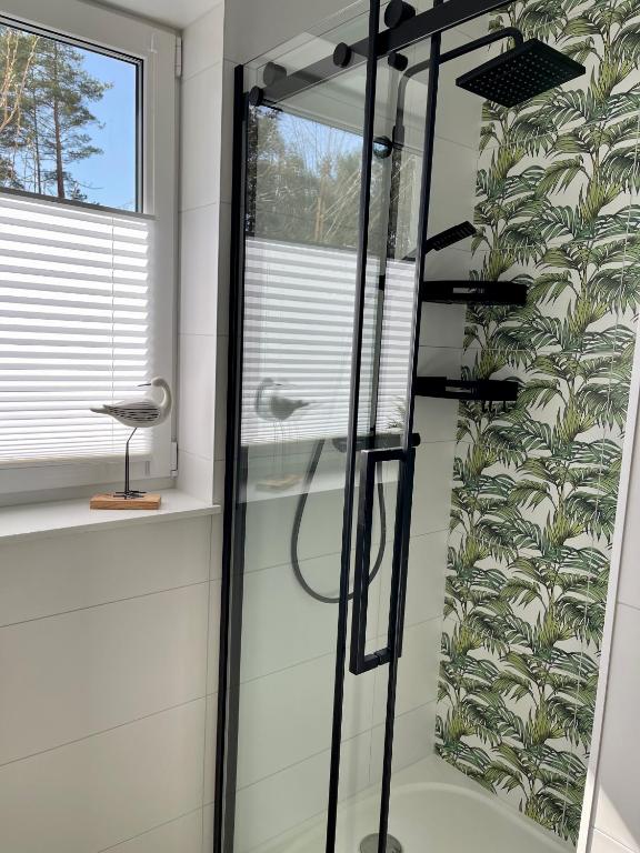 W łazience znajduje się prysznic ze szklanymi drzwiami. w obiekcie Apartament Baltic A8 Pobierowo w Pobierowie