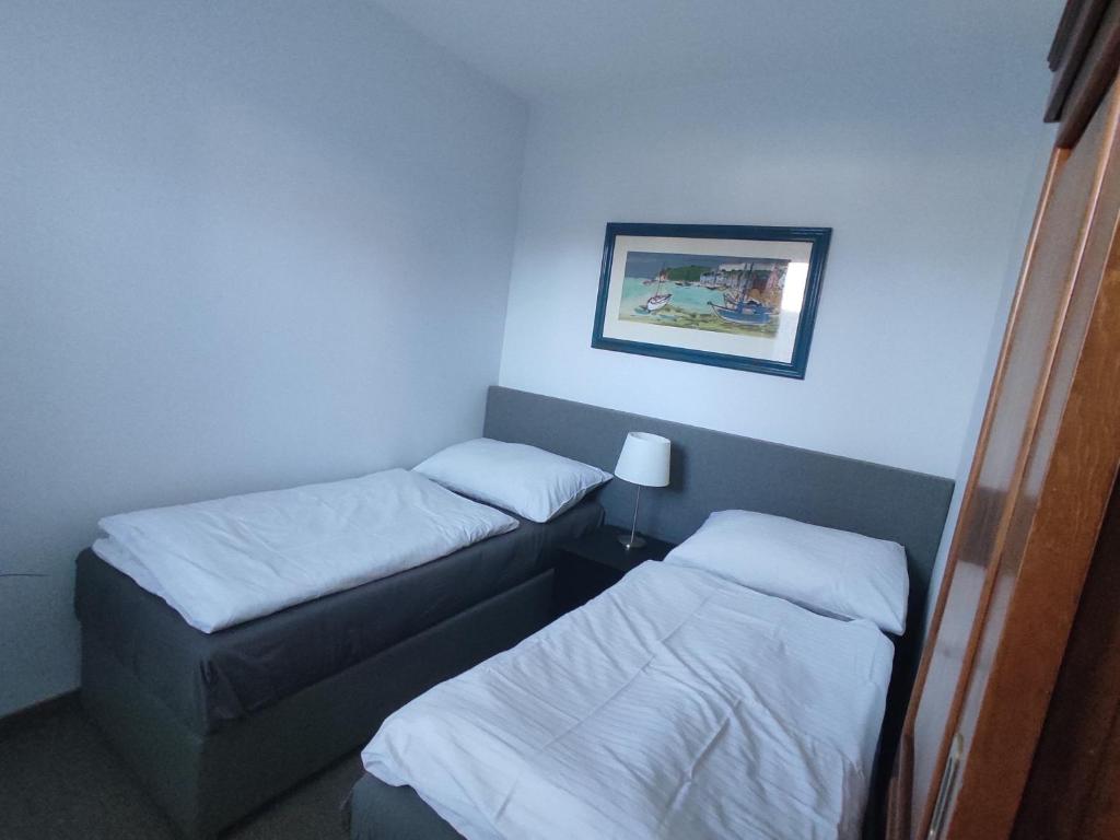 una camera con due letti e una foto a parete di DoMo apartment a Středokluky