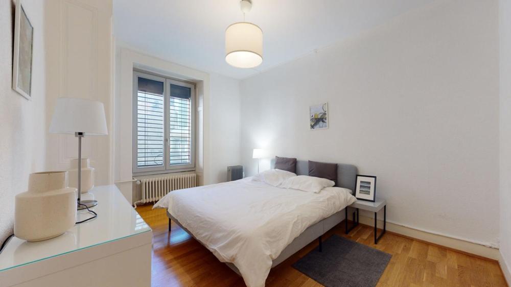 A bed or beds in a room at Very nice apartment in Les Pâquis close to the famous Jet d'eau