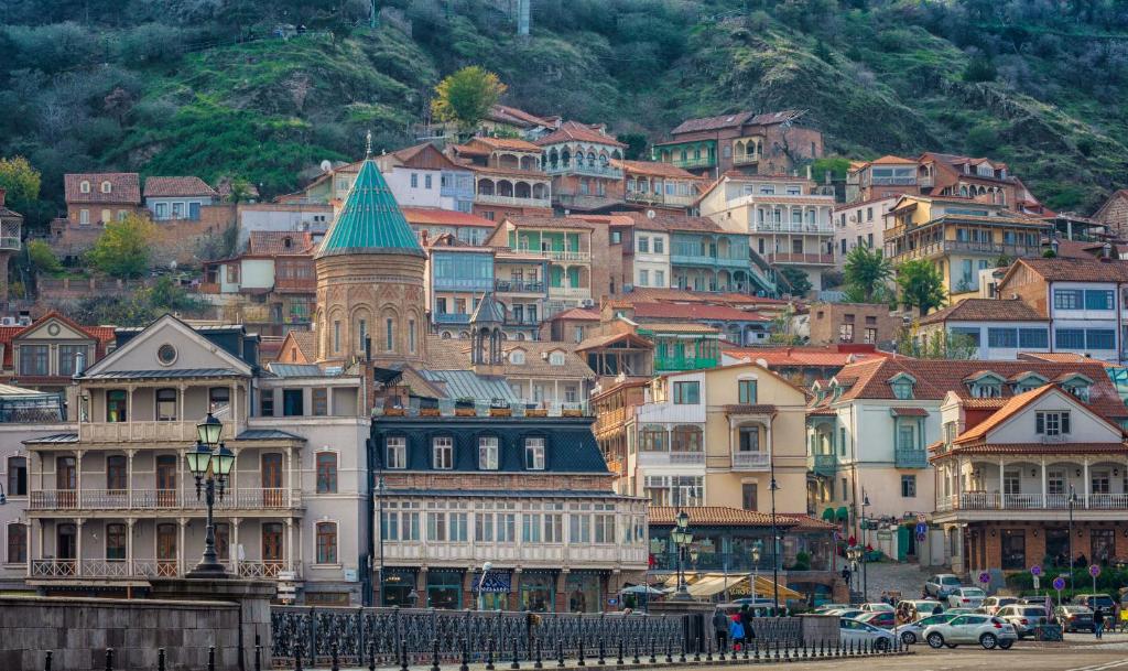 TBILISI, GEORGIA - Sep 24, 2019: A cluster of hotels near the old