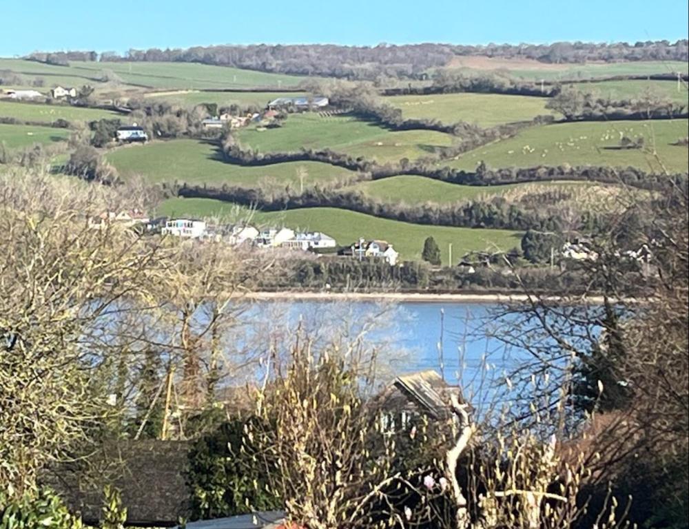 a view of a river with trees and fields at Superb Garden Suite at The Moorings Shaldon in Shaldon