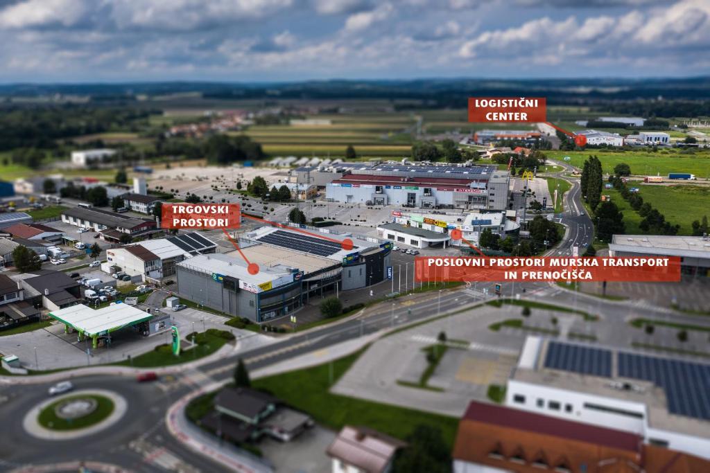 an aerial view of a town with buildings and a street at Rooms Cipot in Murska Sobota