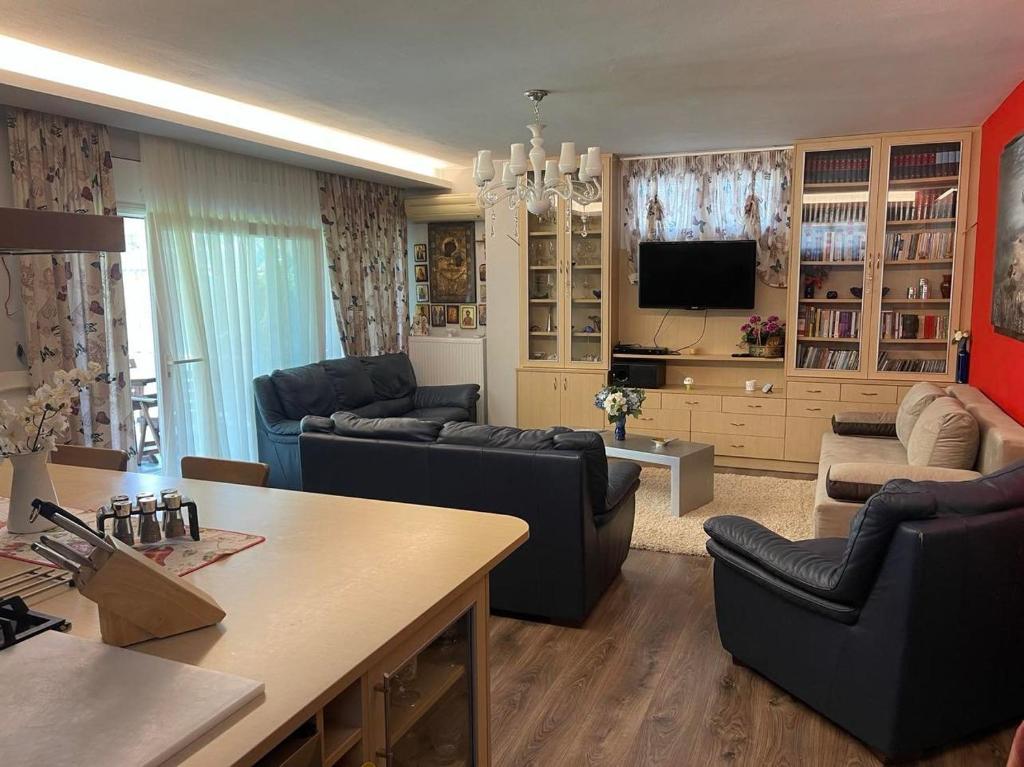 a living room with couches and a flat screen tv at ANCA apartment in Paleo Tsifliki