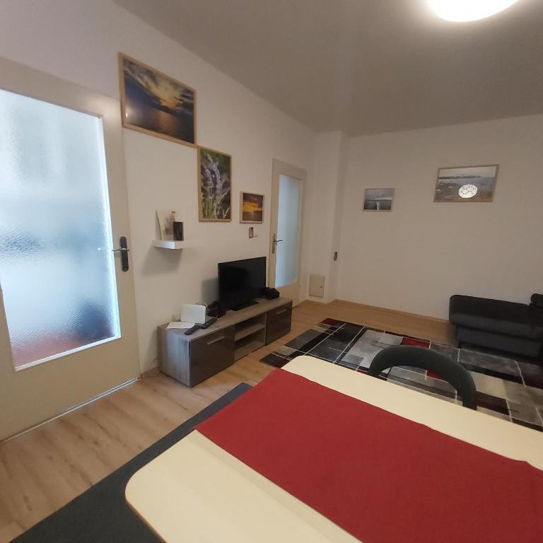 Televízia a/alebo spoločenská miestnosť v ubytovaní BP APARTMAN