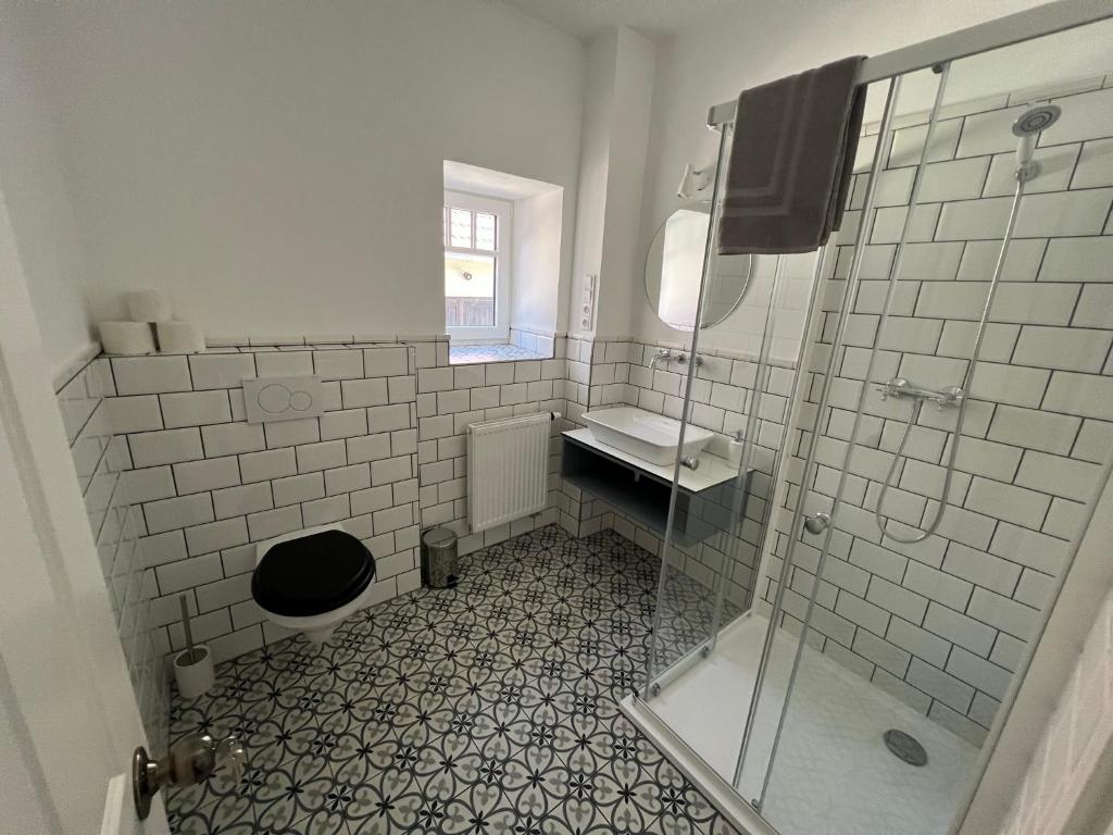 Koupelna v ubytování Apartmány Hájovna
