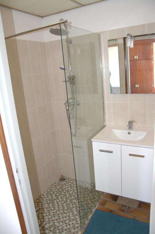 a bathroom with a shower and a sink at Studio avec vue sur la mer et balcon amenage a Le Barcares in Le Barcarès