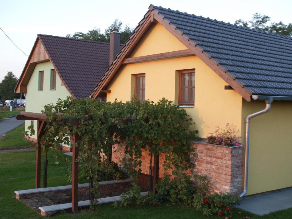 una casa amarilla con un montón de uvas en Apartmán Pohoda, en Nový Přerov