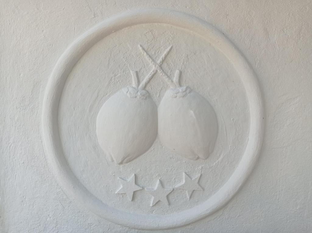 贝鲁沃勒CocoVilla Boutique Resort的盘子上有两个白球，盘子上有星星图案。