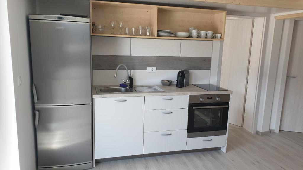 Kuchyň nebo kuchyňský kout v ubytování Apartma Vovk