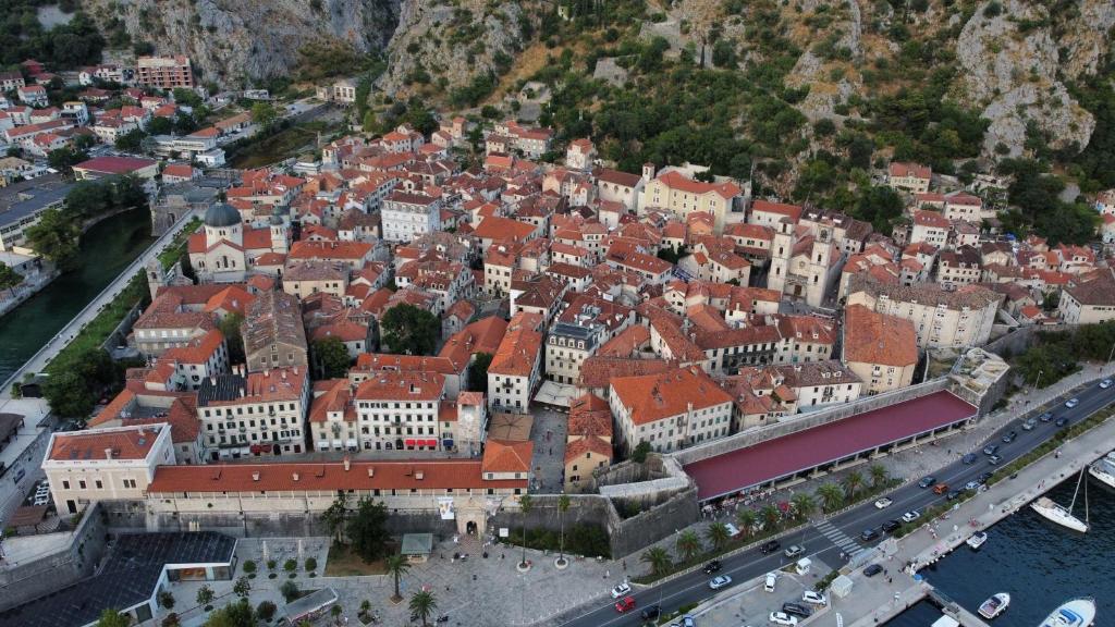 an aerial view of a city with red roofs at Art House 001 in Kotor