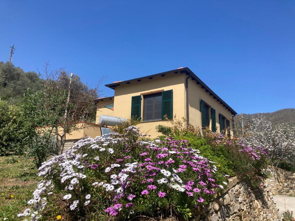 een huis met bloemen ervoor bij Villa Bella in Vasia