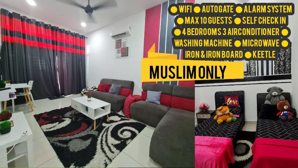 uma sala de estar com um sofá e uma mesa em Embon Homestay em Padang Serai