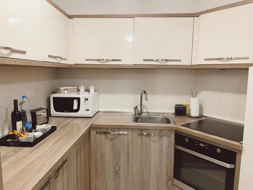 Kuchyň nebo kuchyňský kout v ubytování Aurora Apartment
