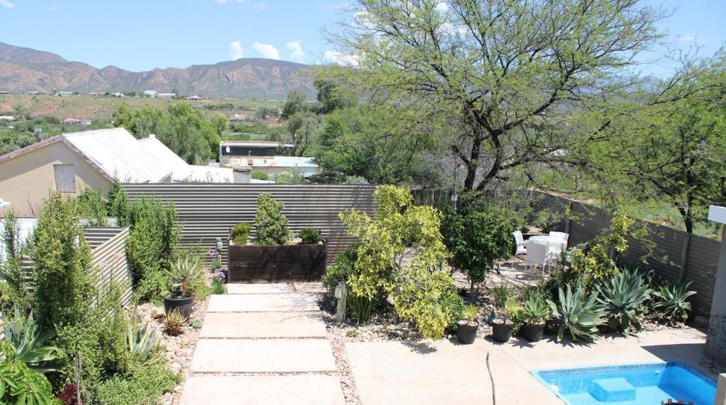 a garden with plants and a swimming pool at The Calitz in Calitzdorp