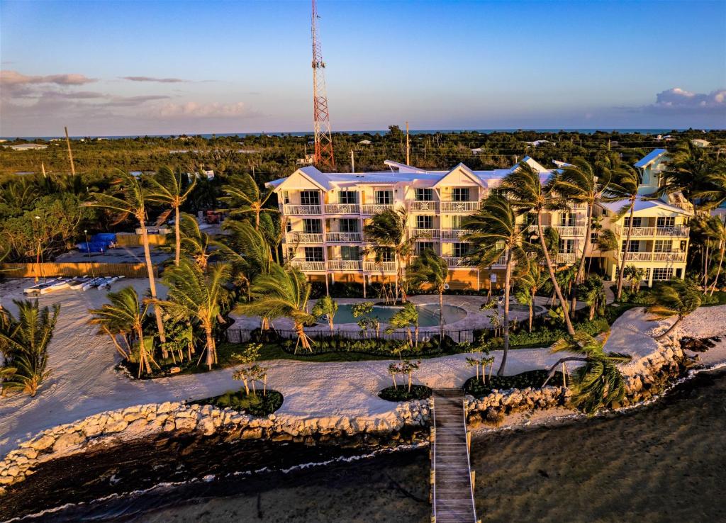 an aerial view of a resort on the beach at Grassy Flats Resort & Beach Club in Marathon
