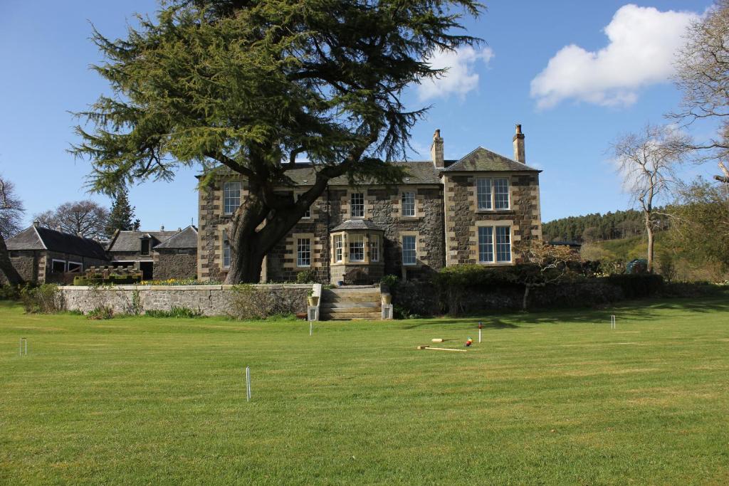 a large stone house with a tree in the yard at Lochieheads House in Cupar