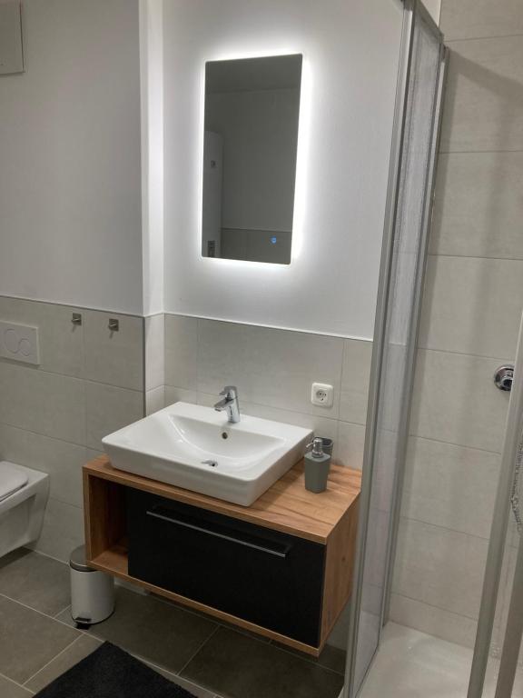 Kúpeľňa v ubytovaní Neue Wohnung "RITTERTAL" im Zentrum von Altmünster am Traunsee