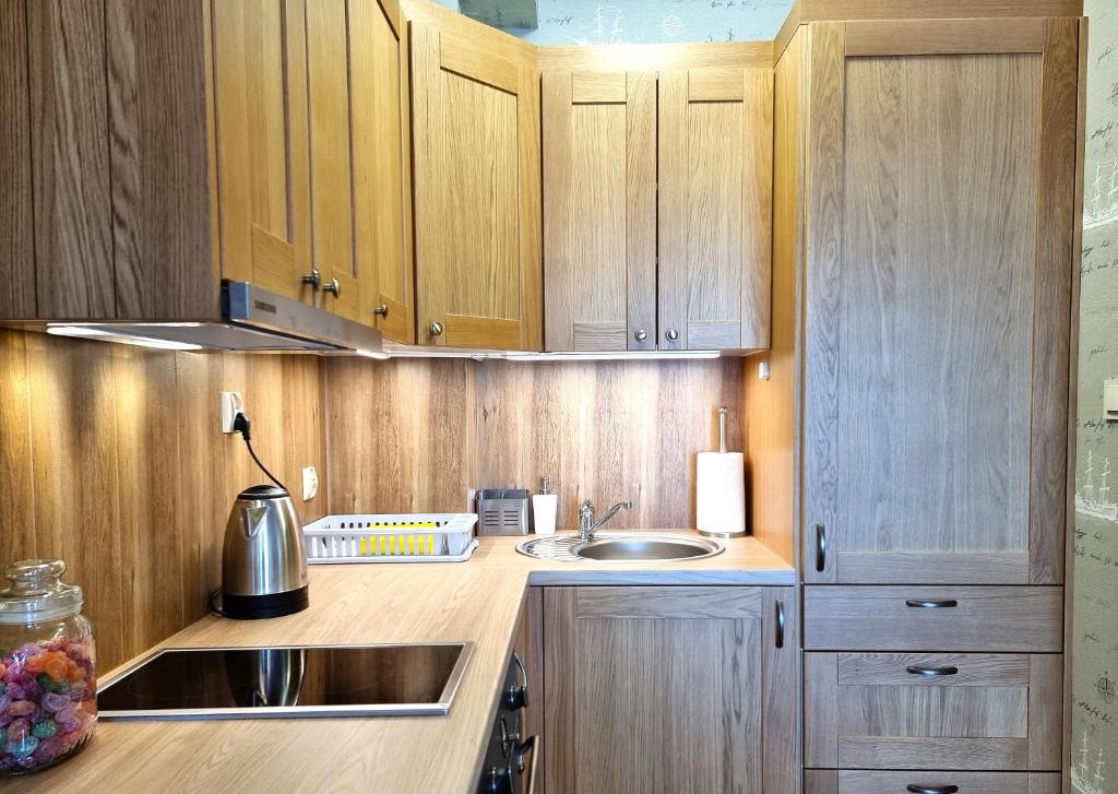 Kuchyňa alebo kuchynka v ubytovaní Apartamenty Na Fali w Gąskach - 365PAM