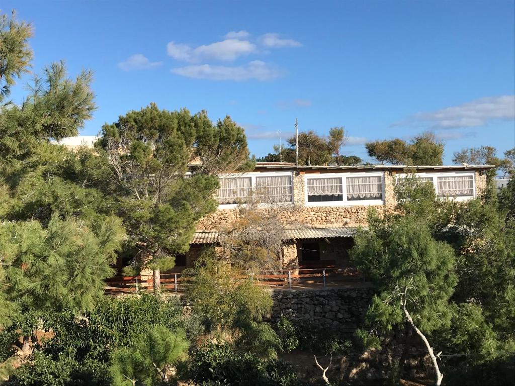 a house on top of a hill with trees at Villaggio La Roccia camping in Lampedusa