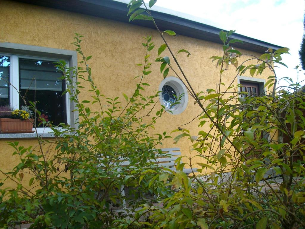 uma casa com um pássaro empoleirado ao lado dela em Ferienhaus Fröhlich em Albernau