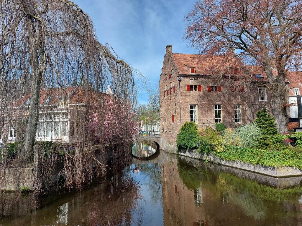 een rivier in een stad met gebouwen en een brug bij Saya Boutique Hotel in Amersfoort