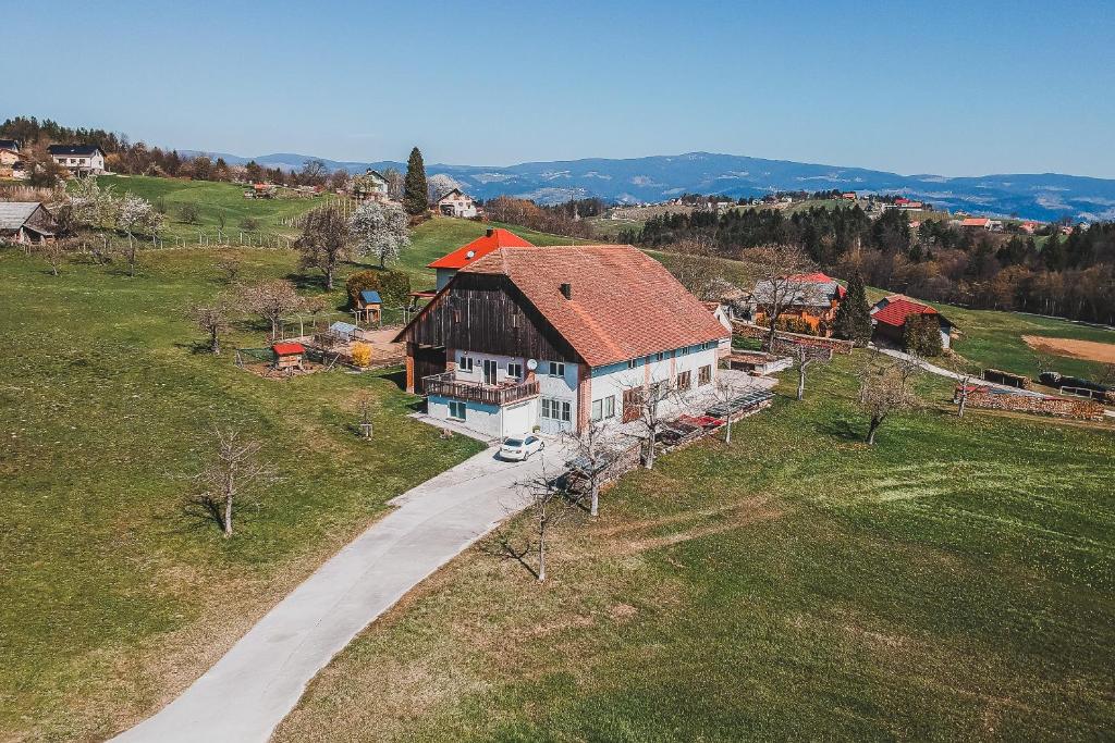 an aerial view of a house on a hill at Apartment pri Povhih in Slovenske Konjice