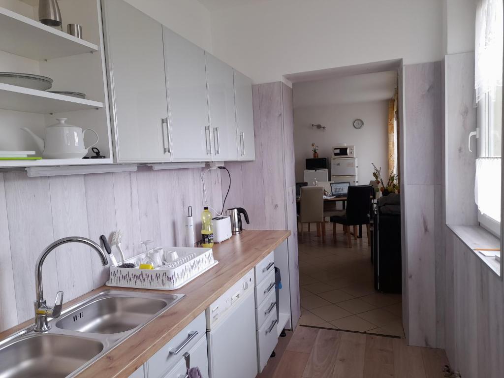 A kitchen or kitchenette at Anna Vendégház Szeleste