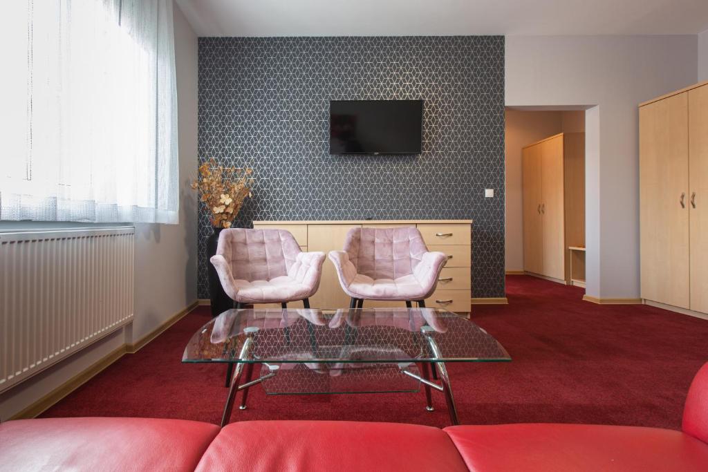 TV a/nebo společenská místnost v ubytování Hotel Łabędy