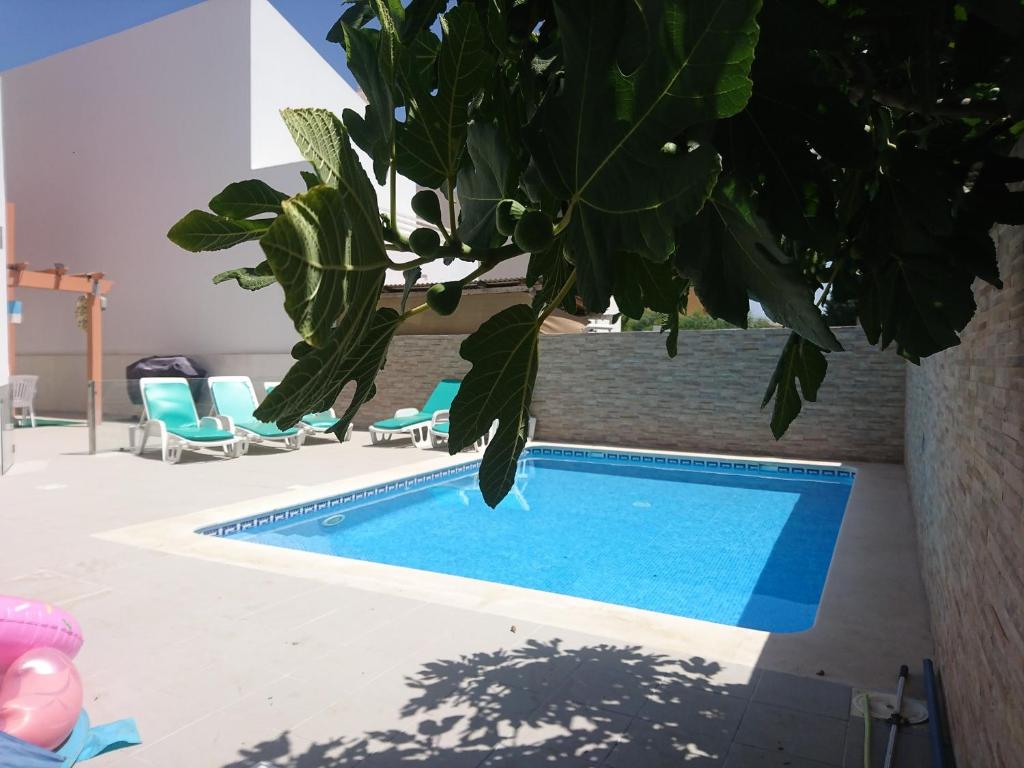 una piscina con due sedie e una pianta di Cabanas de Tavira Conceicao Luxury 4 Bedroom Villa with Private Pool a Cabanas de Tavira
