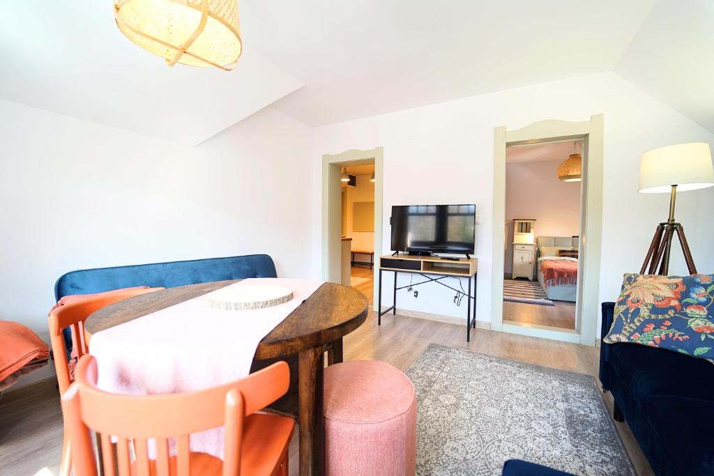 Televízia a/alebo spoločenská miestnosť v ubytovaní Apartamenty EverySky Szklarska Poręba - 1 go Maja 13