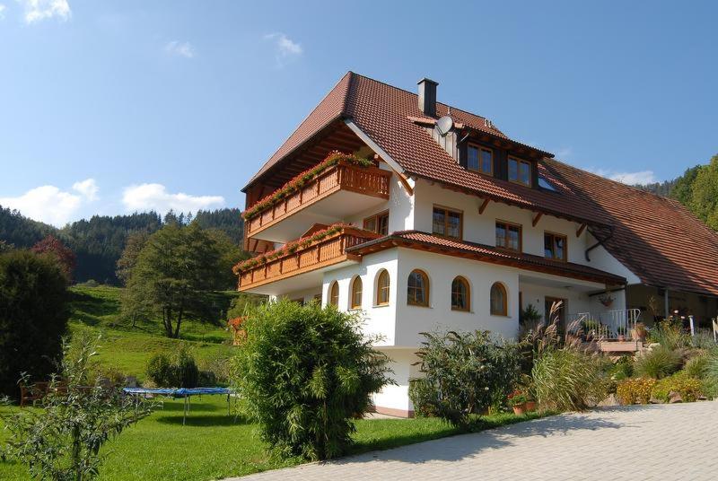 a large white house with a brown roof at Wehrlemartinshof in Simonswald