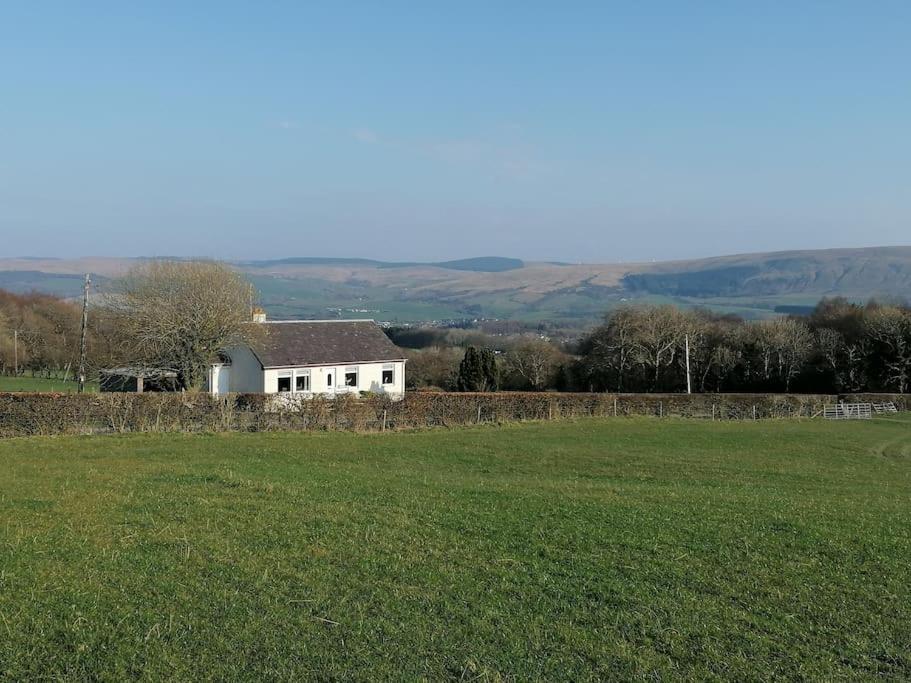 a white house in the middle of a field at Rural Cosy Three Bedroom Cottage in Girvan