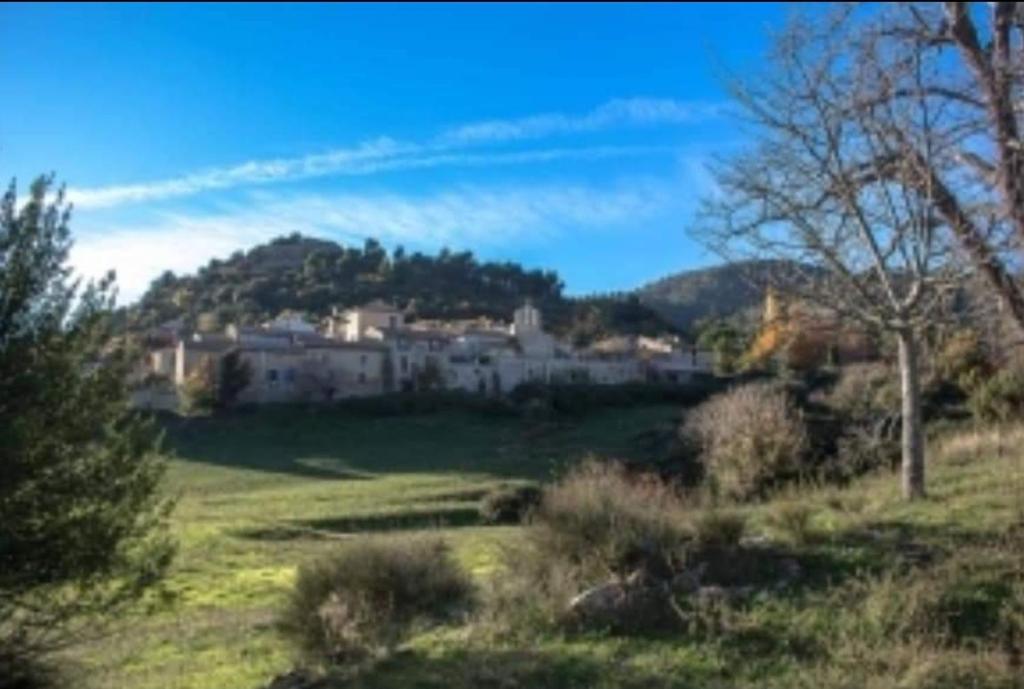 dom na wzgórzu na zielonym polu w obiekcie Gîte d'étape de Vitrolles en Luberon w mieście Vitrolles-en-Luberon