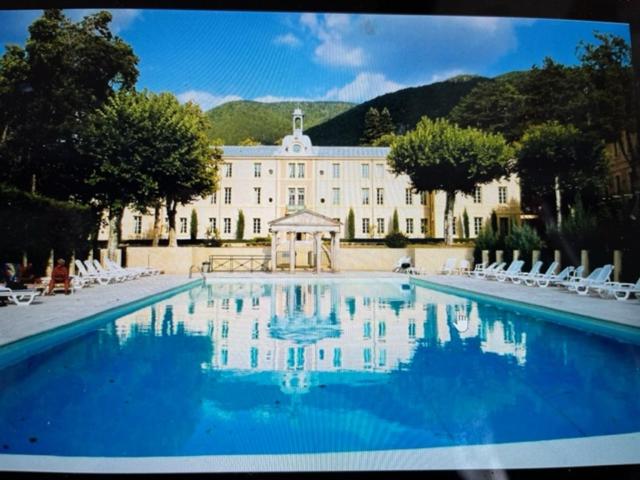 una gran piscina frente a un gran edificio en Mont Ventoux-Chateau Gipieres app nr 9, en Montbrun-les-Bains