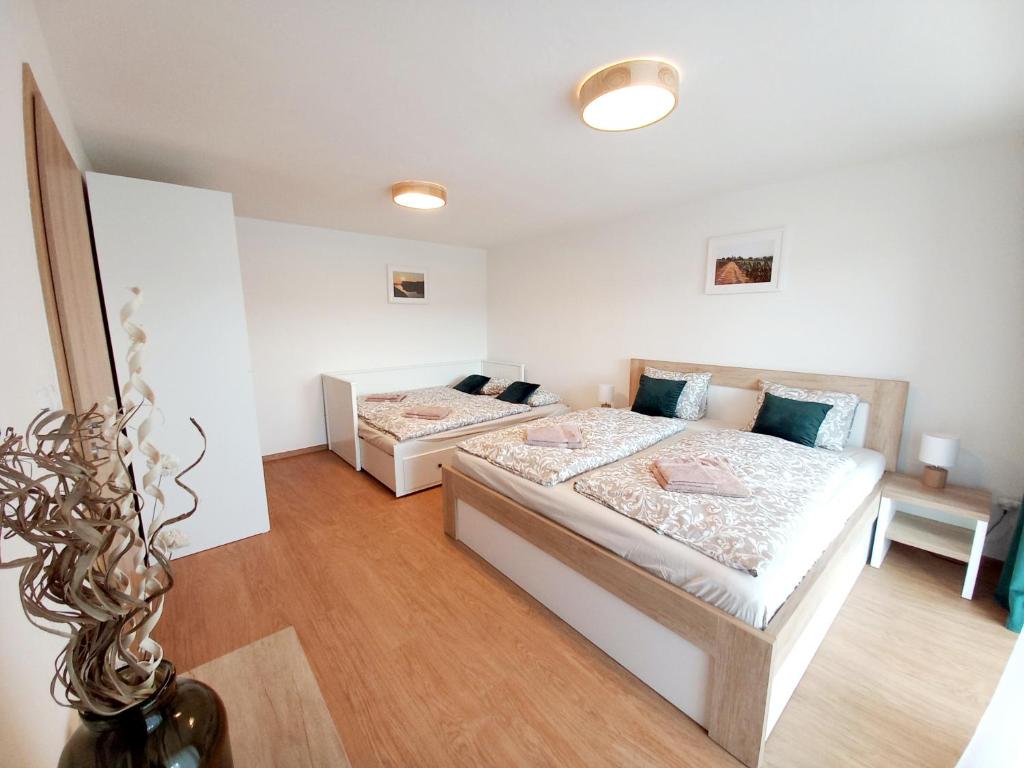 Postel nebo postele na pokoji v ubytování Apartmány Olšovská