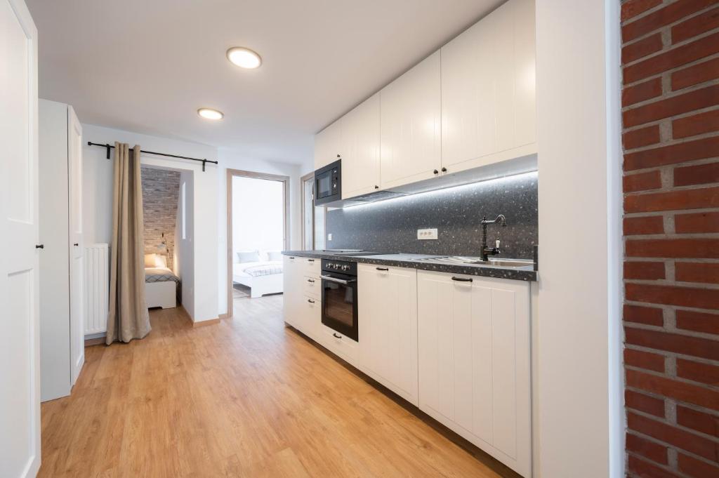Kuchyň nebo kuchyňský kout v ubytování GrosAlp apartments