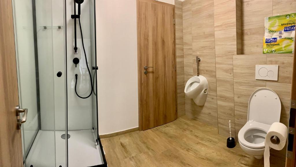 Koupelna v ubytování Apartmány Statek Bezdědice