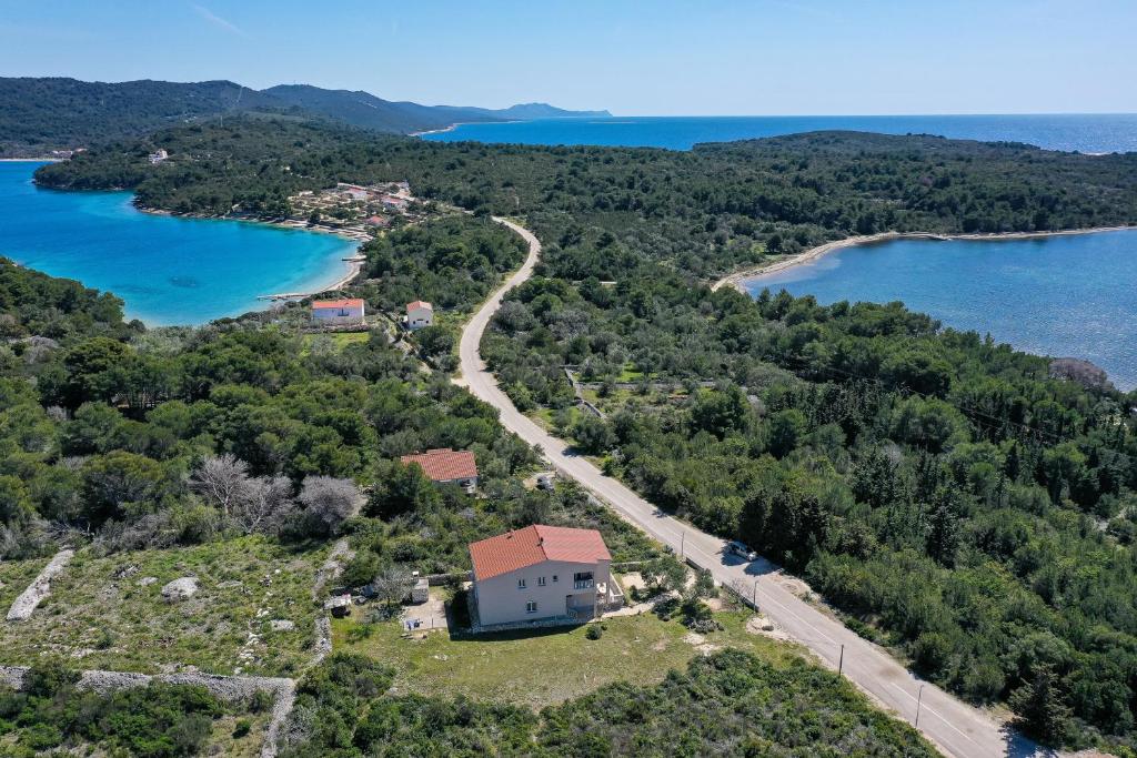 an aerial view of an island with a white house at Apartments Marta in Verunić