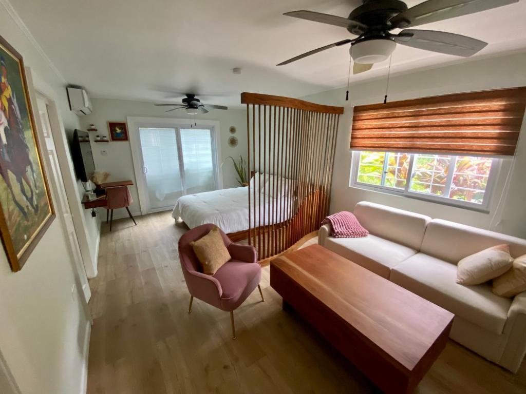 - un salon avec un canapé et un lit dans l'établissement La Calma - Chatham Grove, Unit 2, à Montego Bay