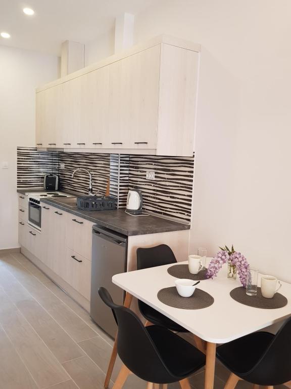 Kuchyň nebo kuchyňský kout v ubytování Virvilis Apartments