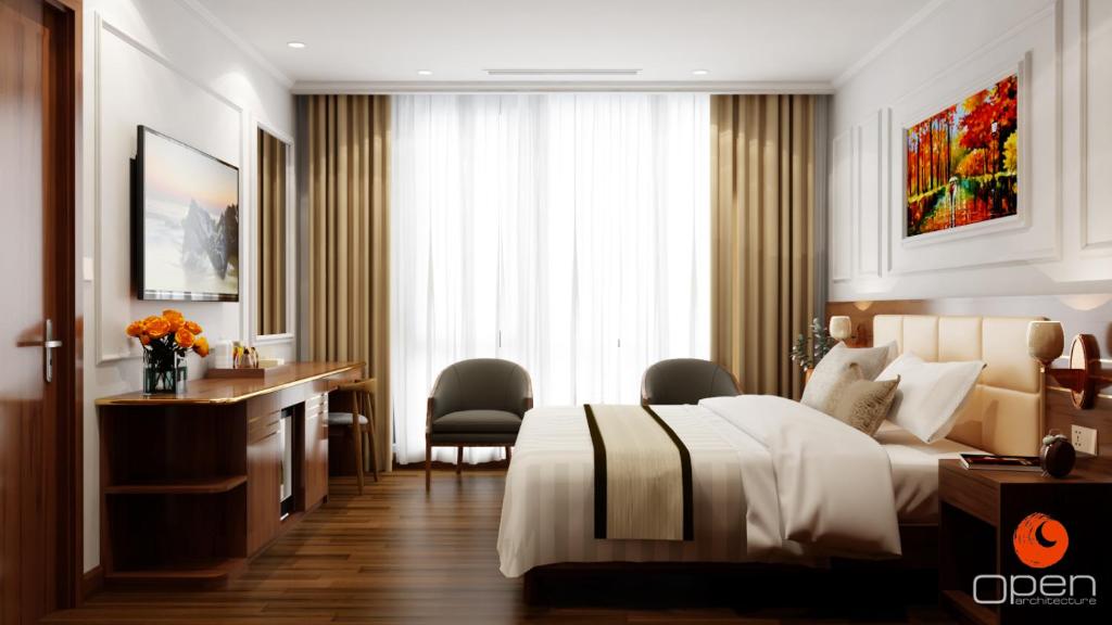 Postel nebo postele na pokoji v ubytování Hillary Hanoi Hotel