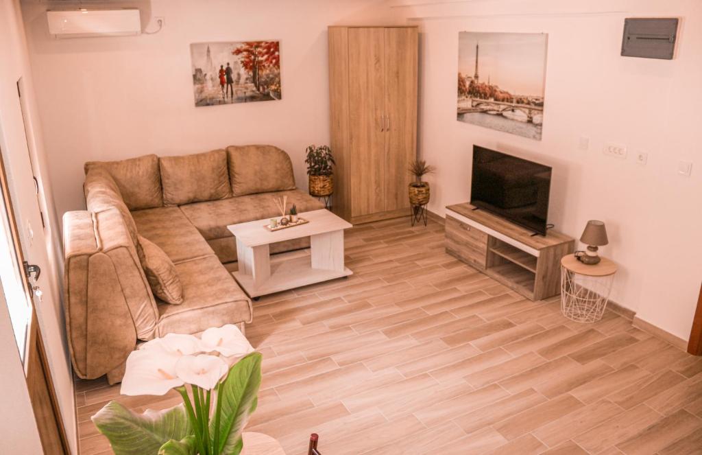 a living room with a couch and a television at Apartmani Dumezic in Bar