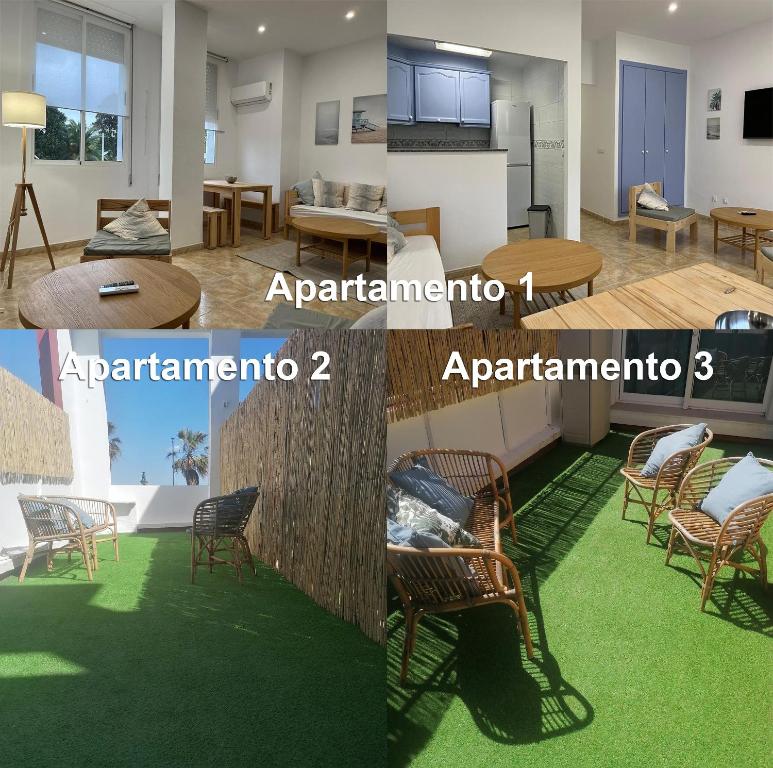 duas fotografias de uma sala de estar e de um apartamento em Bet&CoBeach Apartments em Valência
