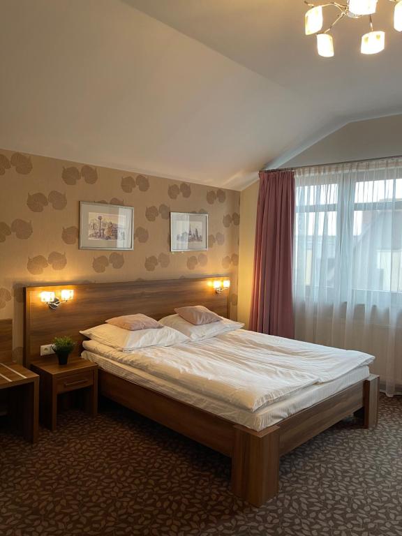 1 dormitorio con 1 cama grande en una habitación en Apartamenty Centrum en Olkusz